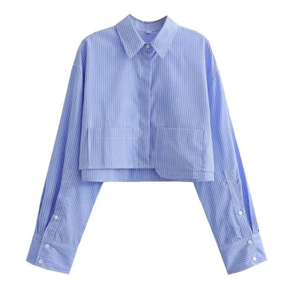 Jolie | Korte Gestreepte Overhemdblouse