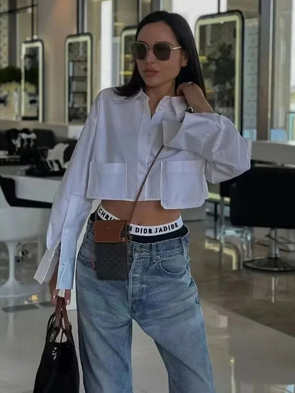 Jolie | Korte Gestreepte Overhemdblouse