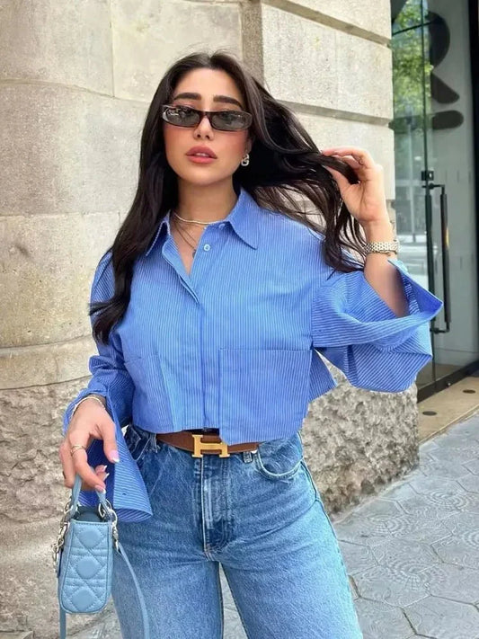 Jolie | Korte Gestreepte Overhemdblouse